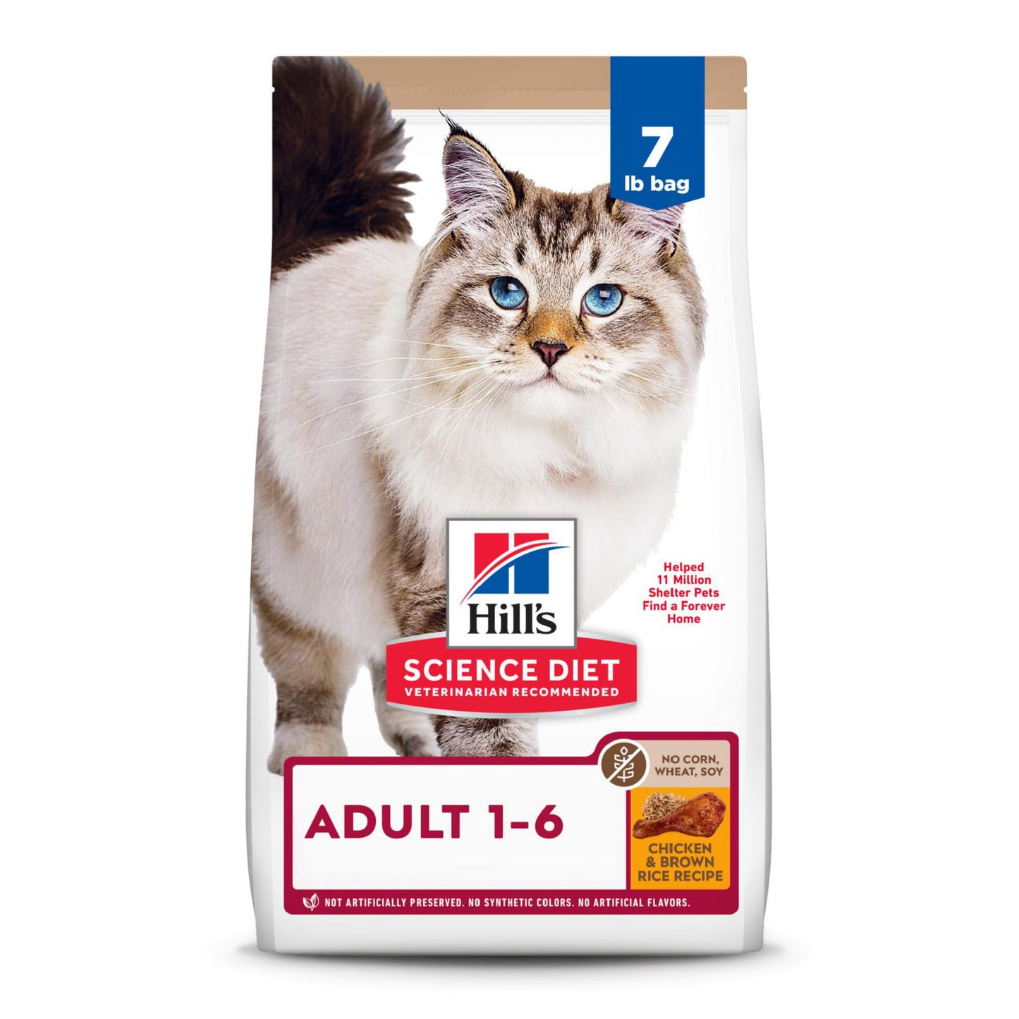 Hill's Science Diet Adult 1-6, Adult 1-6 Premium Nutrition, Dry Cat Food, No Corn, Wheat, Soy Chicken & Brown Rice Recipe, 7 lb Bag