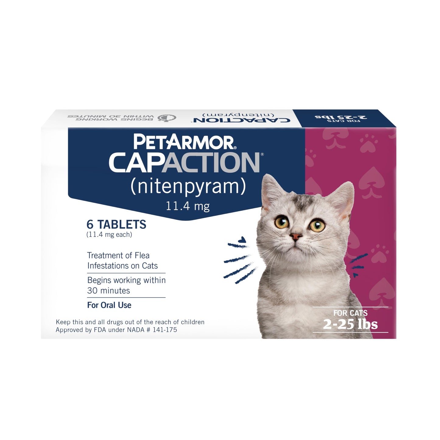 PetArmor CAPACTION (nitenpyram) Oral Flea Treatment for Cats, Fast Acting Tablets Start Killing Fleas in 30 Minutes, Cats 2-25 lbs, 6 Doses