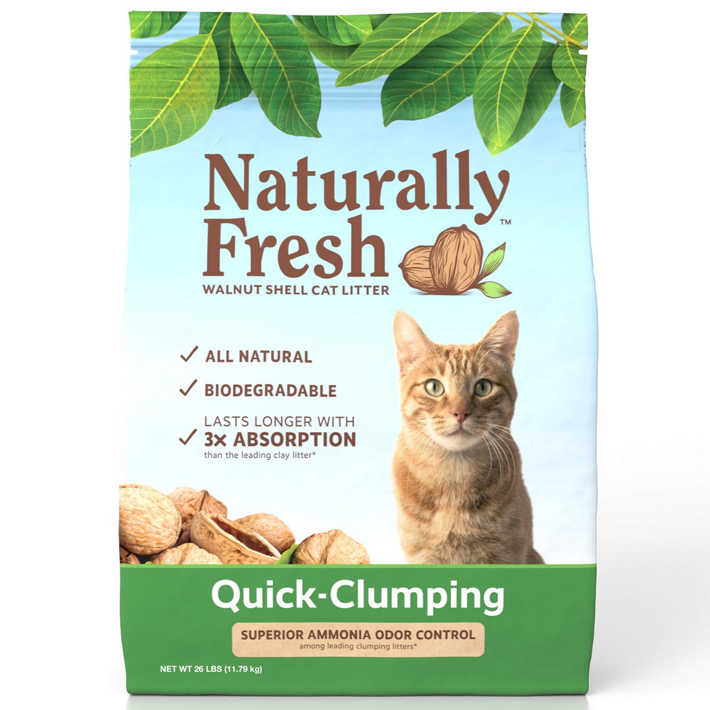 Naturally Fresh Cat Litter Made From Walnut Shells, 1-2 Cats, Unscented, Upcycled, Easy Scooping, Sustainable, 26 Lbs