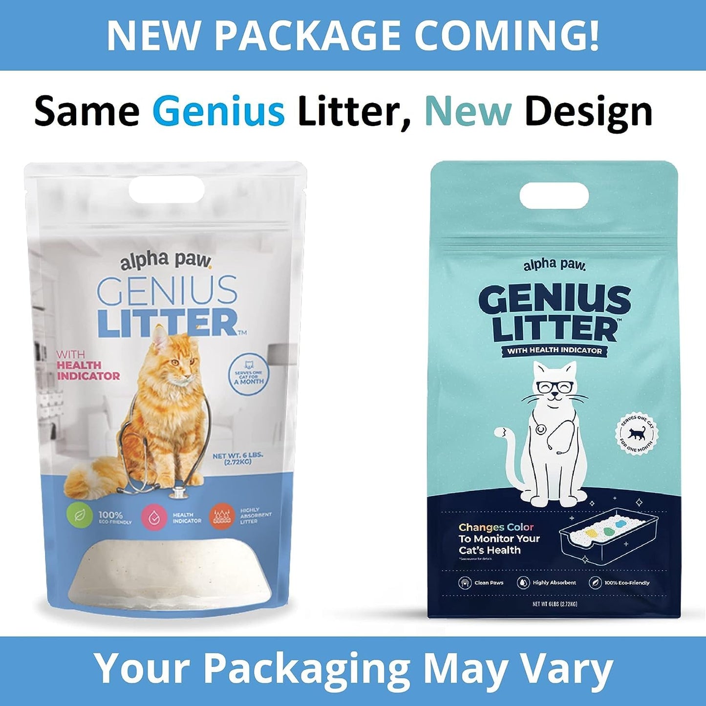 Genius Litter Health Indicating Cat Litter with Non-Clumping Lightweight Color Changing Silica Gel Crystals As Seen on Shark Tank, Non Clumping, Super Absorbent Odor Control (1 Bag (6lb))