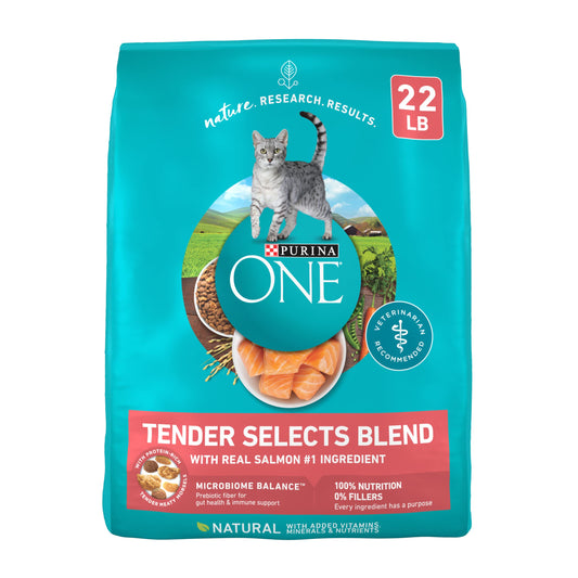 Purina ONE Natural Dry Cat Food, Tender Selects Blend with Real Salmon - 22 lb. Bag