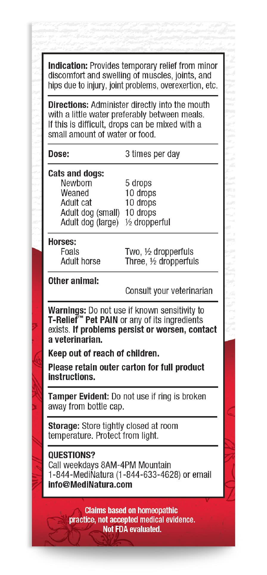 T-Relief Pet Pain Relief Drops Arnica +12 Powerful Natural Medicines Help Reduce Muscle Joint & Hip Pain Soreness Stiffness Injuries in Dogs & Cats - Fast-Acting Soother - 1.69 oz