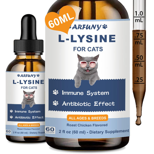 L-ysine Supplement for Cats - Immune Support - 60ML Lysine for Feline Respiratory, Sneezing, Runny Nose, Eye Function - Natural Cat Antibiotic Drops - Roast Chicken Flavor