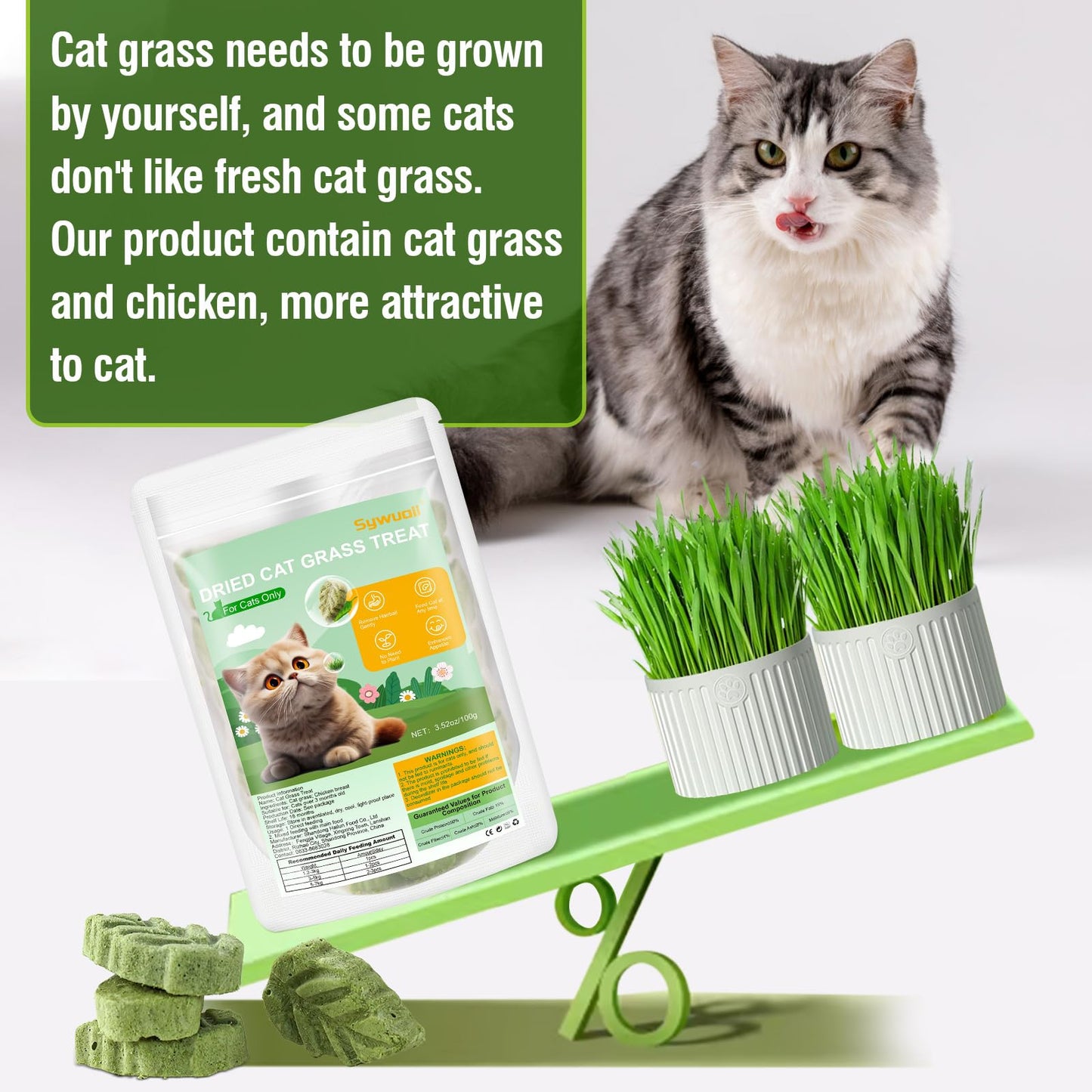 SYWUAII 100g/3.52oz Cat Grass Treats, Cat Grass Teething Stick for Hairball Remove and Teeth Cleaning, Edible Cat Grass Stick Snack