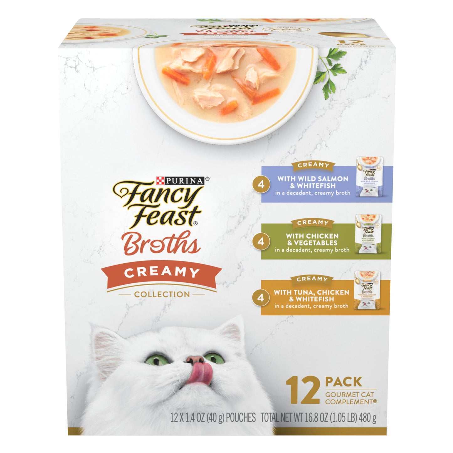 Purina Fancy Feast Lickable Broth Topper Complement Creamy Wet Cat Food Variety Pack - (Pack of 12) 1.4 oz. Pouches