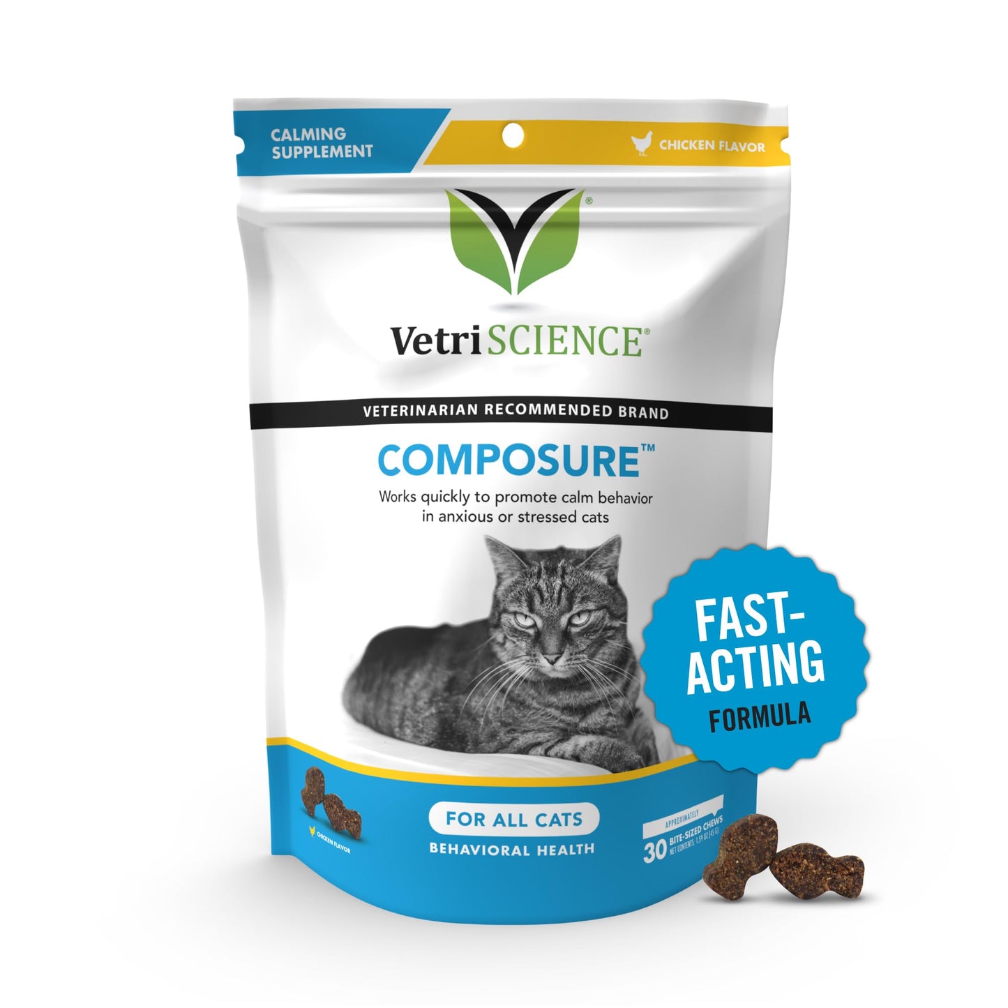 VetriScience Composure, Calming Formula for Cats, 30 Bite-Sized Chews