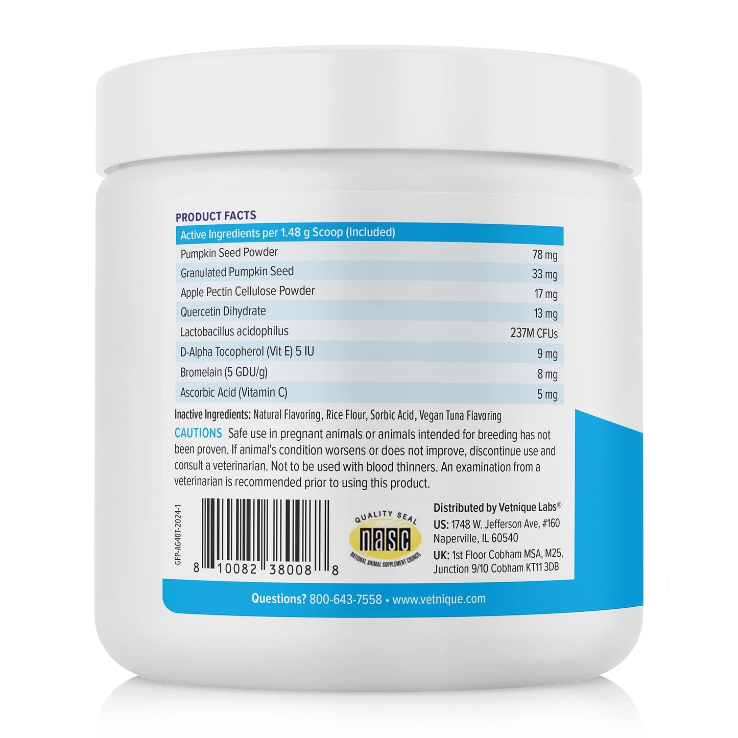 Vetnique Labs Glandex Feline Anal Gland Fiber Supplement Powder for Cats with Digestive Enzyme, Probiotics and Pumpkin, Vet Recommended for Healthy Bowels - Tuna Flavored 4.0 oz, Scoop Included