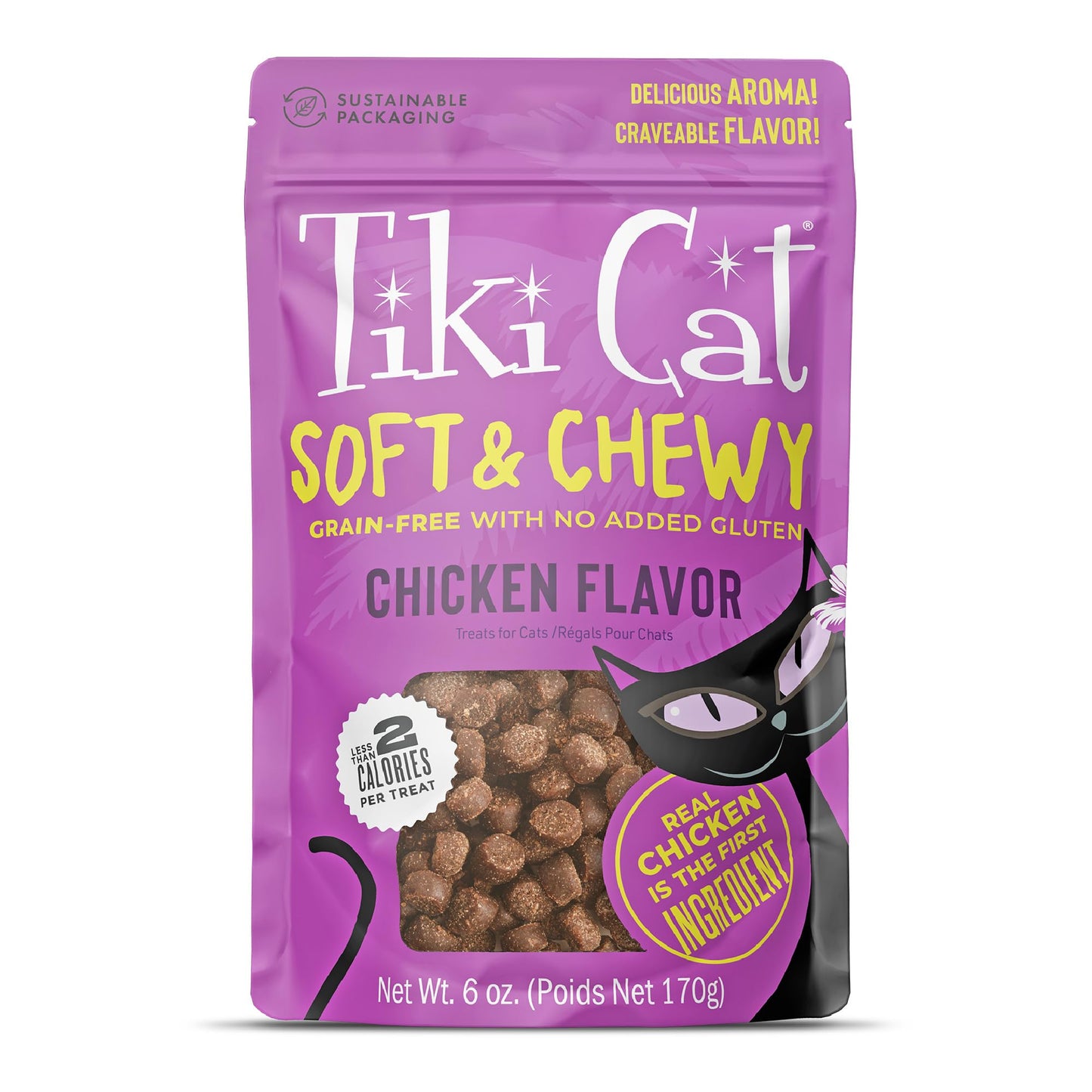 Tiki Cat Soft & Chewy Treats, Chicken Flavor, 3 Calories Per Treat with Grain-Free and No Added Gluten, 6 oz Pouch (Pack of 1)