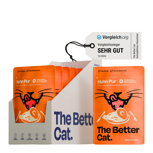 The Better Cat - Getreidefreies Nassfutter mit extra hohem Fleischanteil - Premium Katzenfutter ohne Getreide und ohne Zucker mit Präbiotika (Huhn)