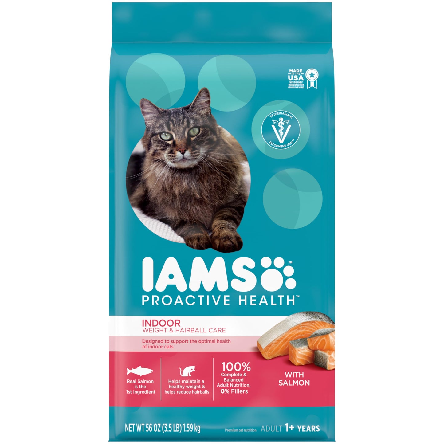 IAMS Proactive Health Adult Indoor Weight & Hairball Care Dry Cat Food with Salmon, 3.5 lb. Bag