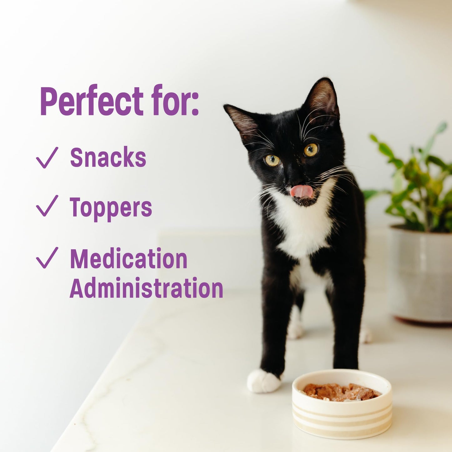 Wellness Lickable Treats Soft Puree Natural Grain Free Adult Cat Treats, Tuna Recipe, Contains 6-0.4 Ounce Squeezable Tubes