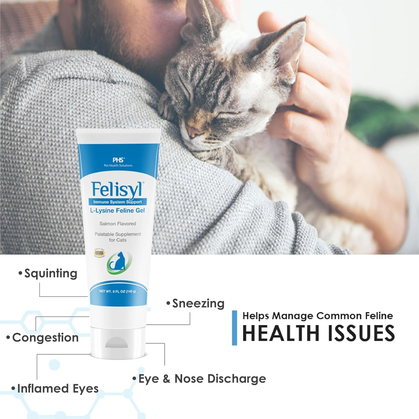 Felisyl L-Lysine Gel for Cats (5oz) – Supports Immune, Respiratory, and Eye Health. Eases Sneezing, Runny Nose, and Watery Eyes. Tasty Salmon Flavor - Made in The USA