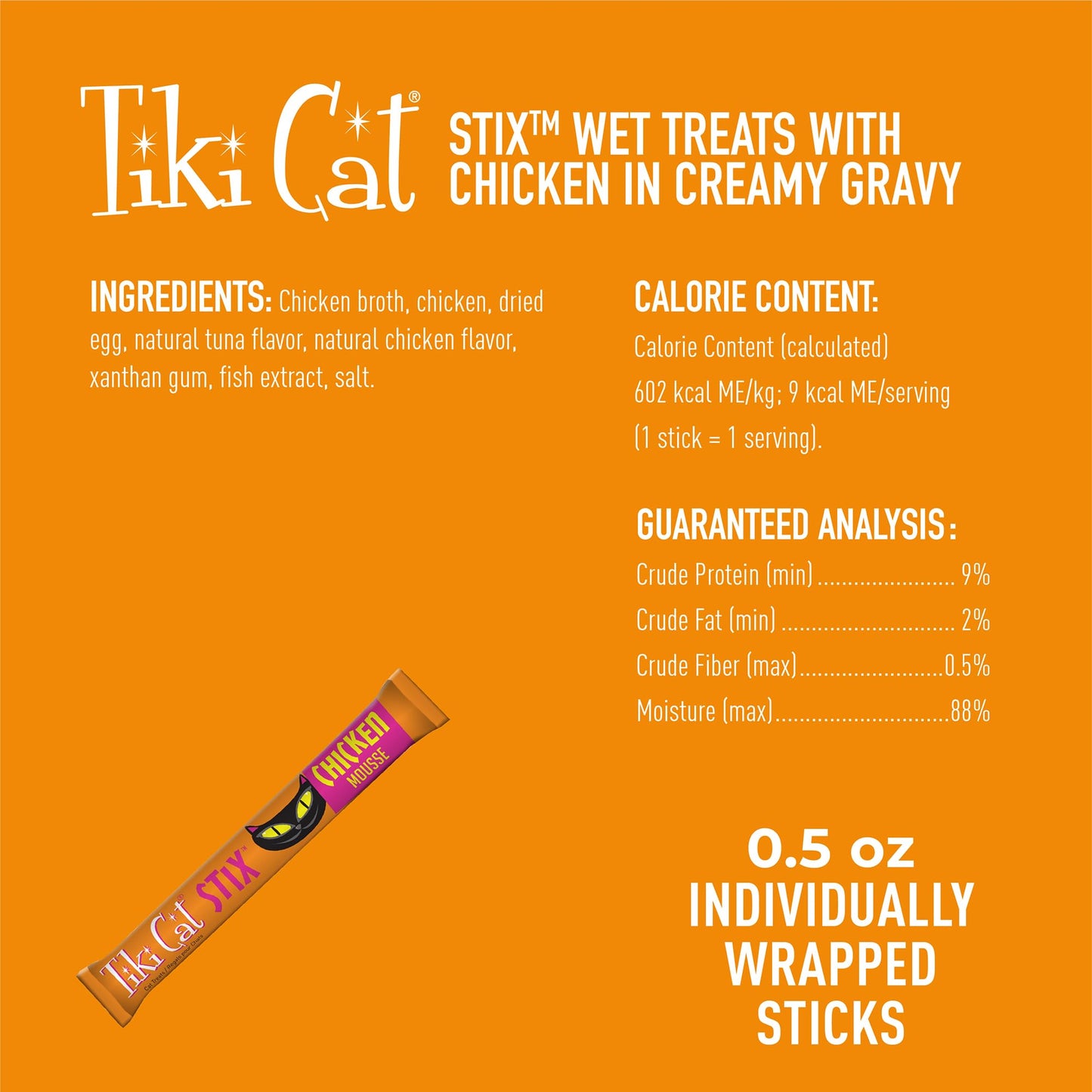 Tiki Cat Stix Mousse Treats, Single Serve Indulgent Lickable Treat or Dry Food Topper, with Chicken in Creamy Gravy, 0.5 oz. Servings (20 Count)