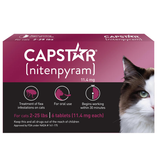 CAPSTAR (nitenpyram) Oral Flea Treatment for Cats, Fast Acting Tablets Start Killing Fleas in 30 Minutes, Cats 2-25 lbs, 6 Doses