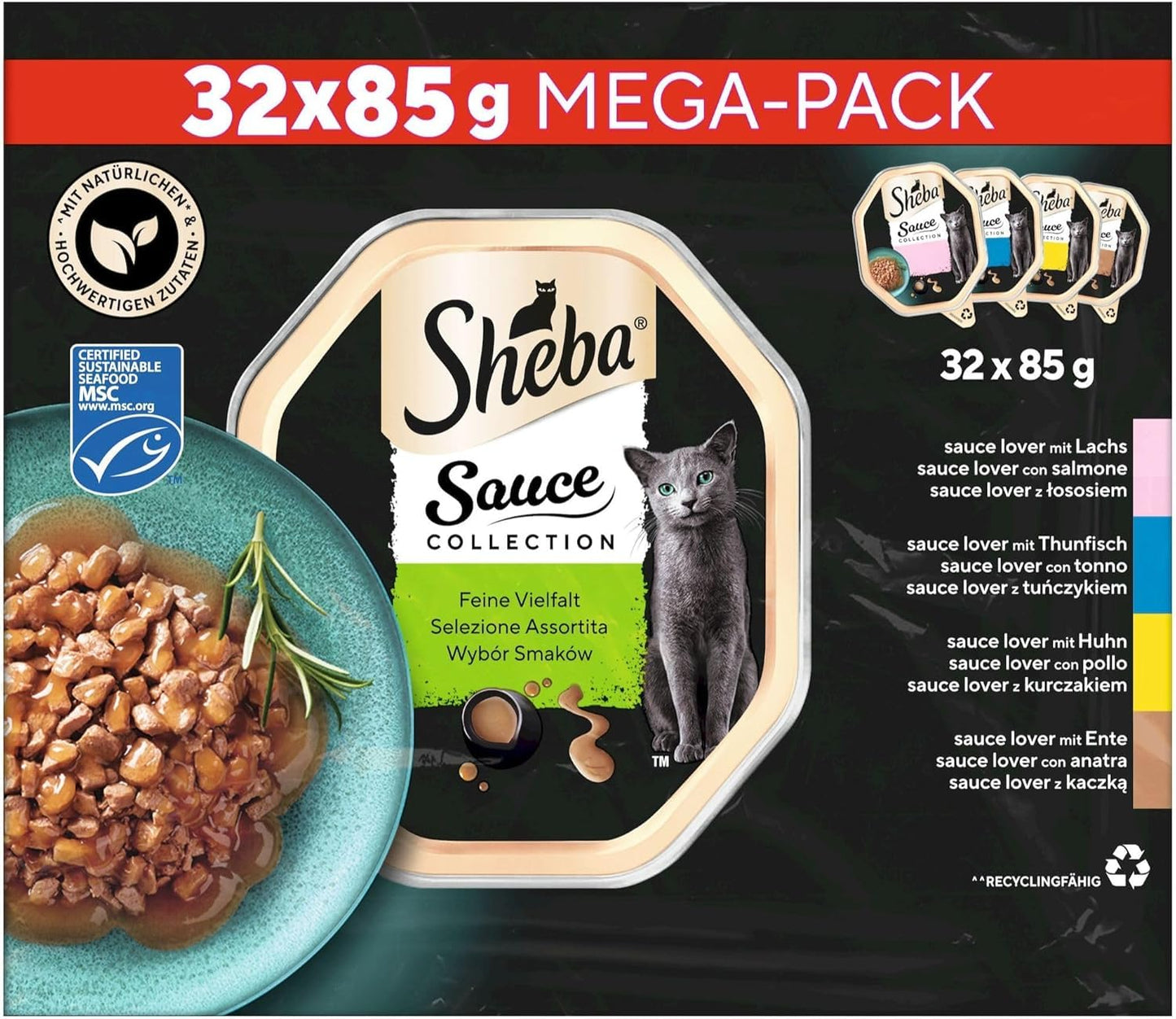 SHEBA Schale Nassfutter Multipack Mega-Pack Sauce Collection Feine Vielfalt MSC-zertifiziert 32 x 85g