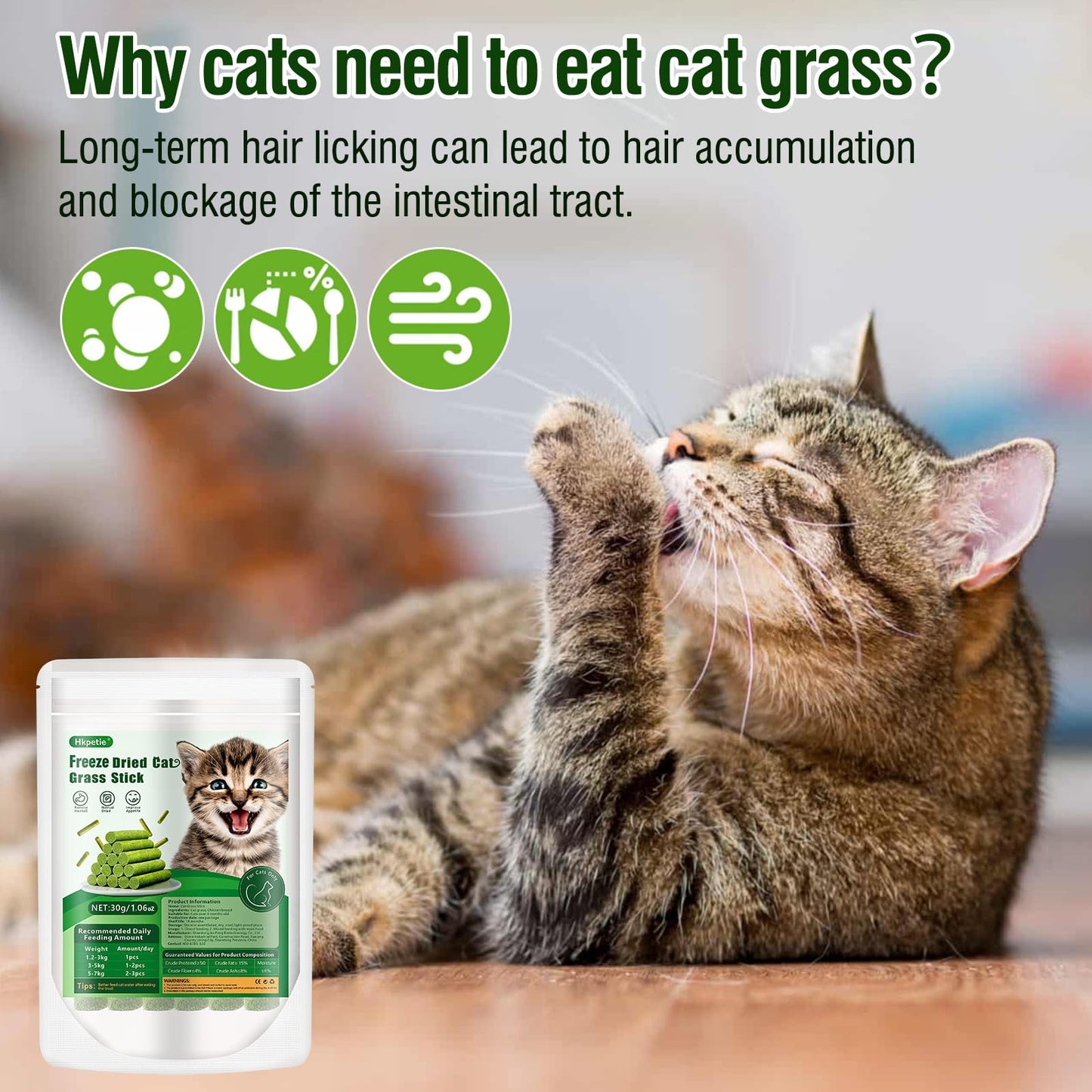 Hkpetie 30g Cat Grass Teething Stick, Delicious Cat Treat Snack Edible Cat Chew Toy for Teeth Cleaning and Hairball Removal in Cats