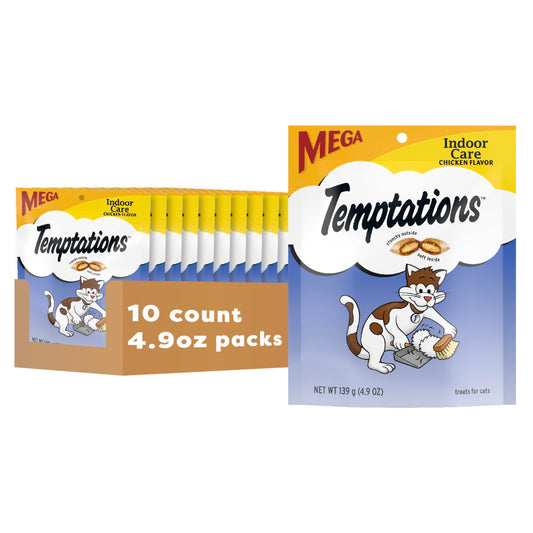 Temptations Indoor Care Crunchy and Soft Cat Treats Chicken Flavor, 4.9 oz. Pouch (Pack of 10)