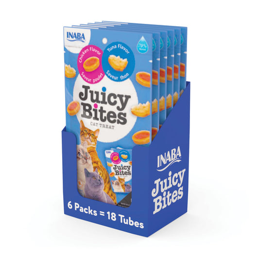 INABA Juicy Bites, Moist & Chewy Cat Treats with Vitamin E and Green Tea Extract, 0.4 Ounces per Pouch, 18 Pouches (3 per Bag), Tuna and Chicken