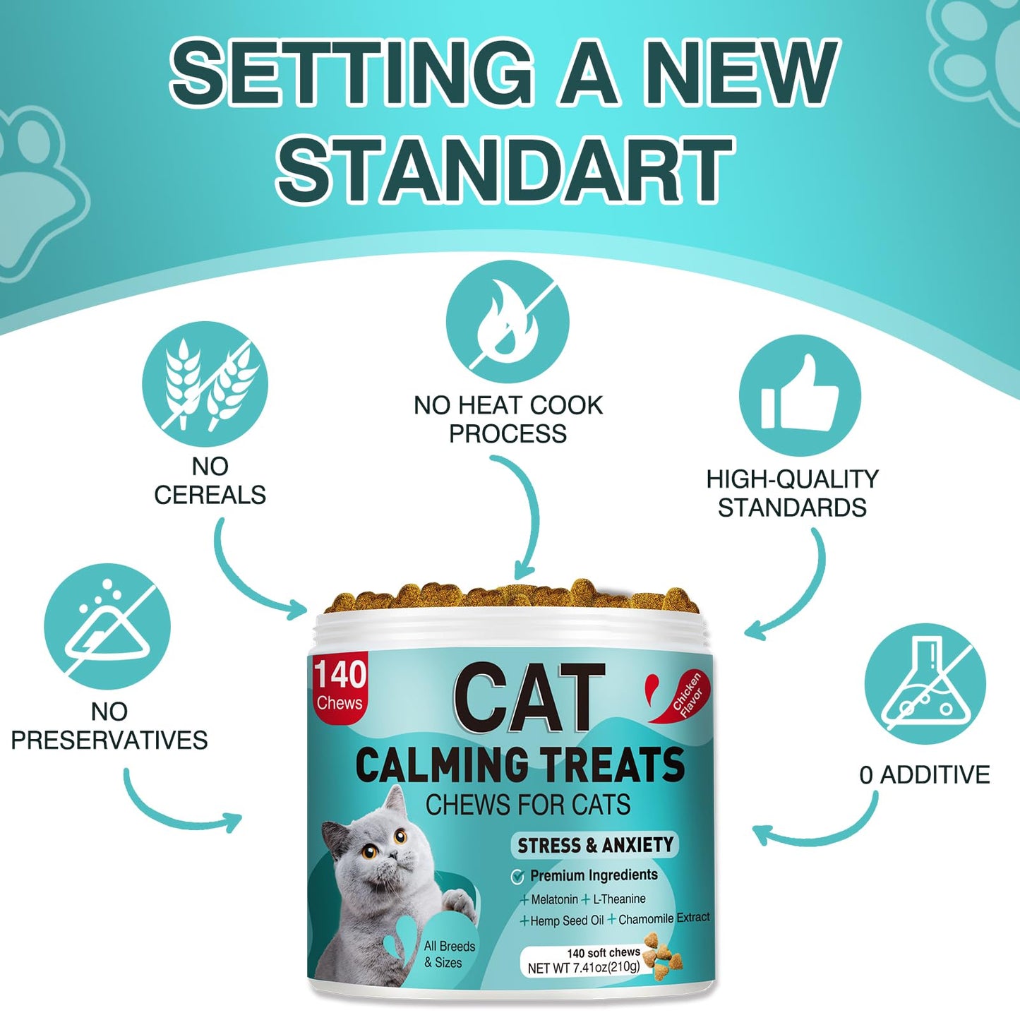 MNQAXZ Cat Calming Treats, Calm Chews for Cats Pet Treats for Travel Boarding Foster Care Veterinary Visits Relieve Anxiety Prevent Bites by Cats Soothing for Indoor Kitten 7.41 OZ