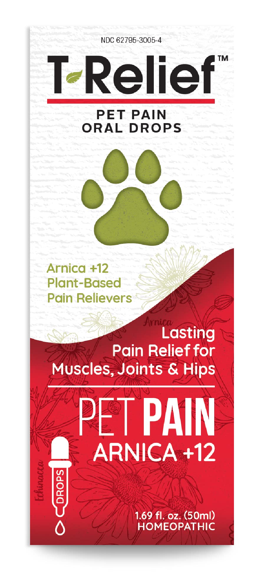 T-Relief Pet Pain Relief Drops Arnica +12 Powerful Natural Medicines Help Reduce Muscle Joint & Hip Pain Soreness Stiffness Injuries in Dogs & Cats - Fast-Acting Soother - 1.69 oz