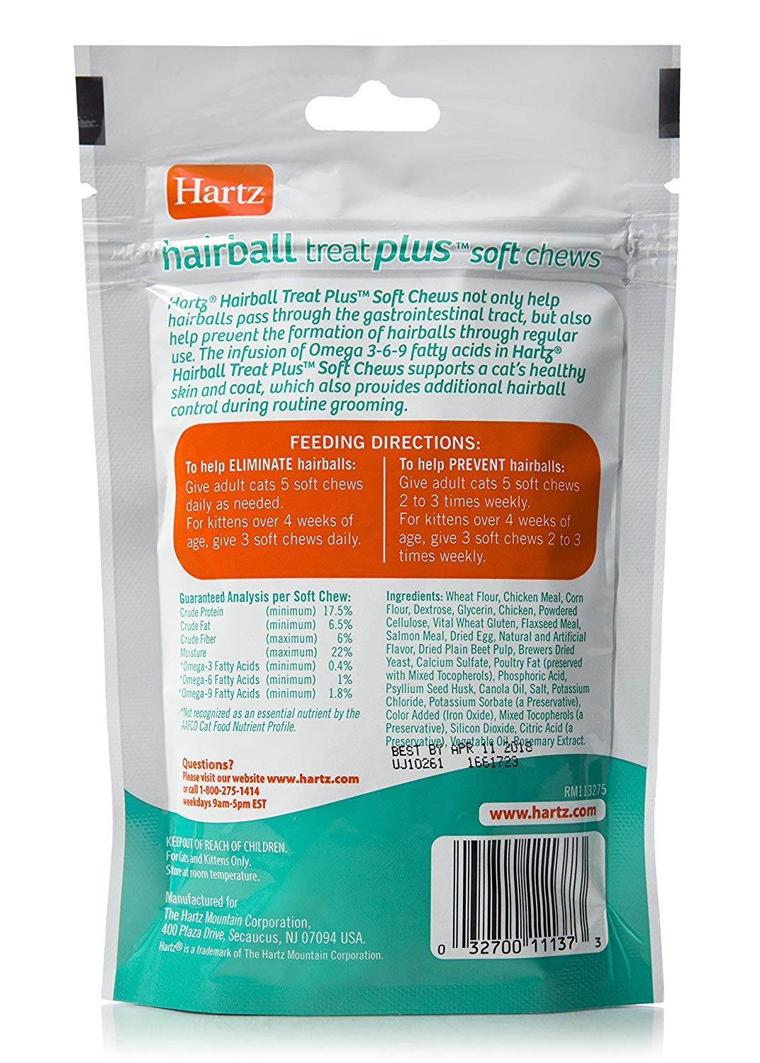 Hartz Hairball Remedy Plus Chicken Flavored Soft Chews for Cats and Kittens