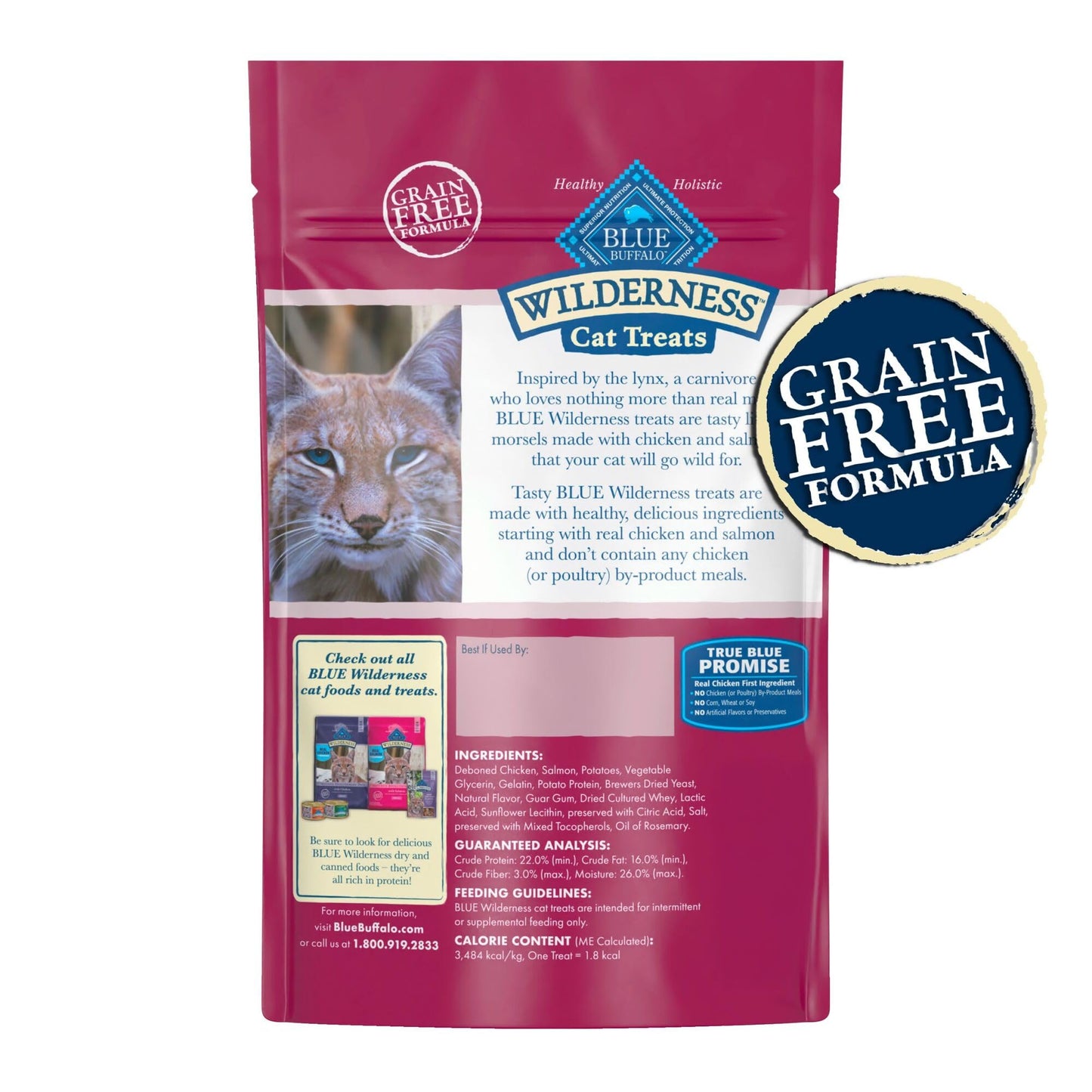 Blue Buffalo Wilderness Grain Free Soft-Moist Cat Treats, Chicken & Salmon 2-oz Bag