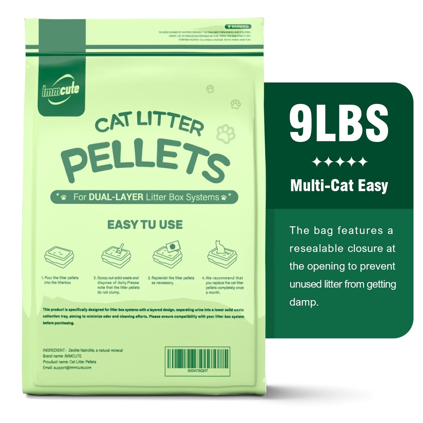 Cat Litter Pellets 9 lbs, Generic Litter Pellets Refills Exclusively for Dual-Layer Litter Box Systems, Dehydrating Pellets, Zeolite, Long-Lasting Odor Control Non-climping Litter, Not Low-Tracking