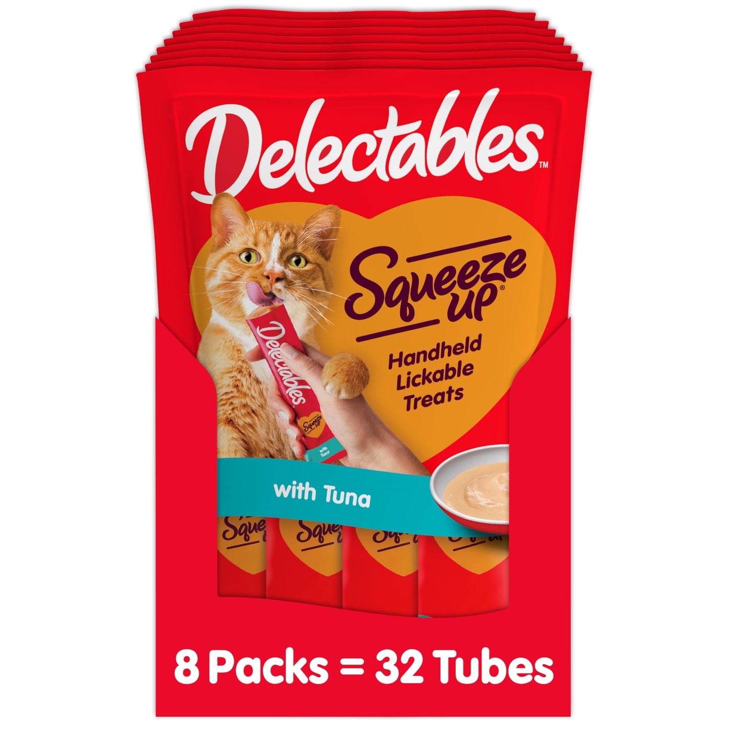 Hartz Delectables Squeeze Up Interactive Lickable Wet Cat Treats for Adult & Senior Cats, Tuna, 4 Count (Pack of 8)