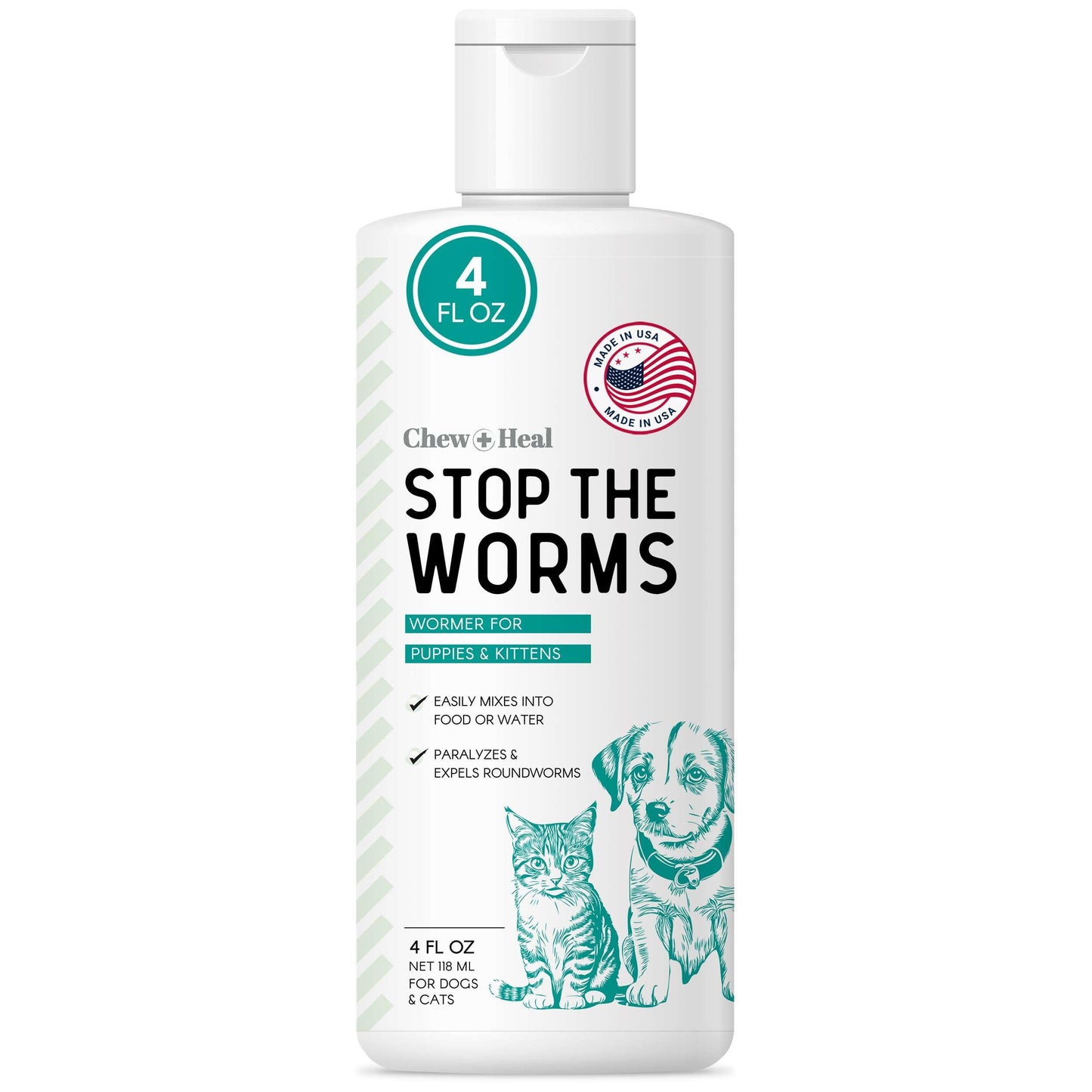 Dog and Cat Dewormer - 4 oz of Wormer Liquid to Paralyze and Expel Roundworms - Kitten and Puppy Dewormer