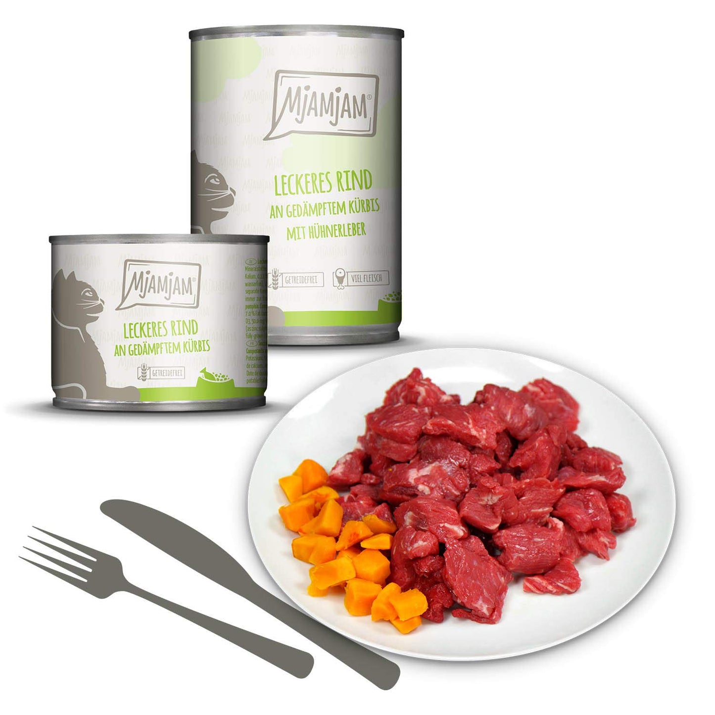 MjAMjAM - Premium Nassfutter für Katzen - Mixpaket I - Huhn, Rind, Herzen, 6er Pack (6 x 800g), getreidefrei mit extra viel Fleisch