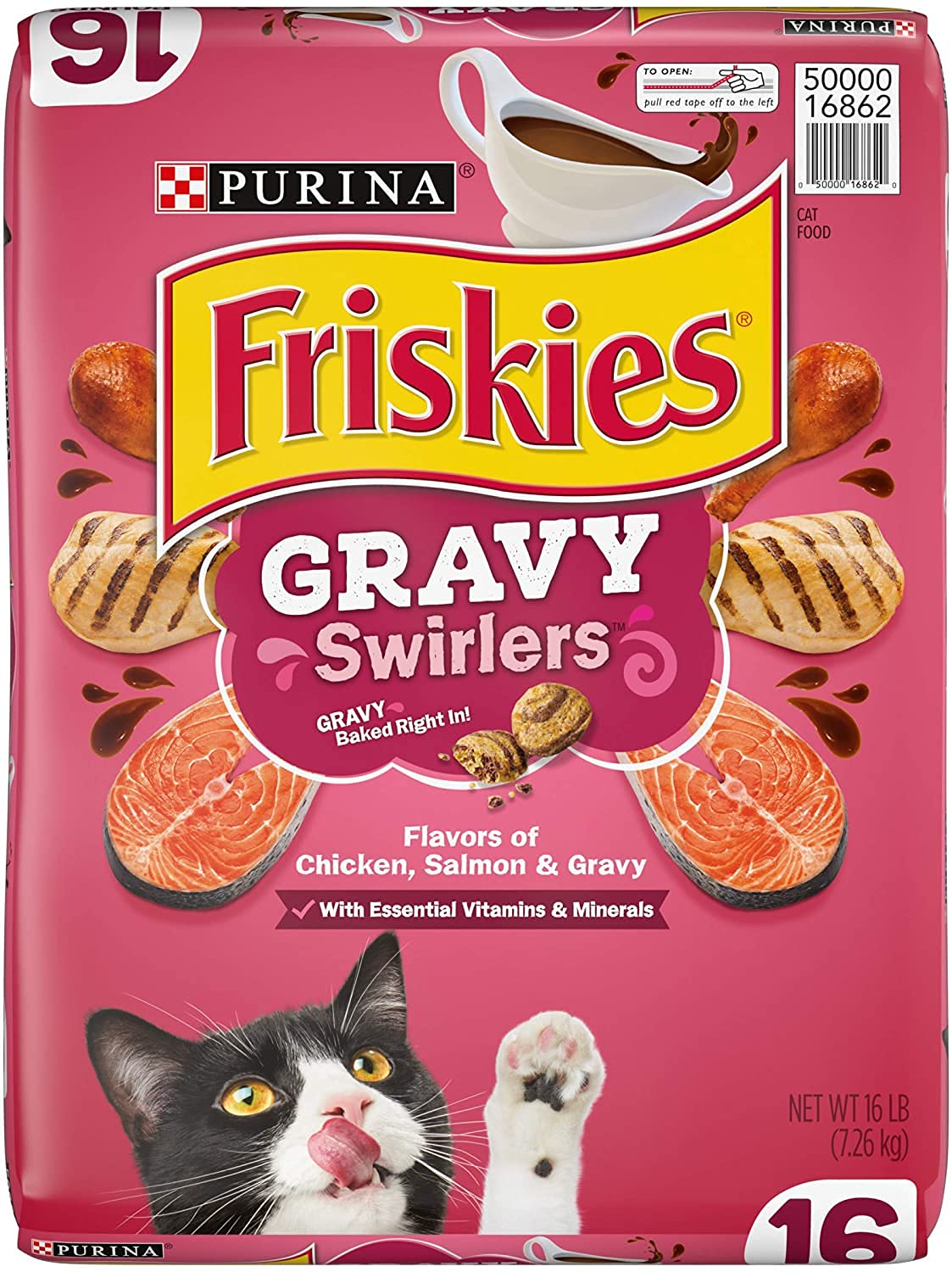 Purina Friskies Dry Cat Food Gravy Swirl'd With Flavors of Chicken, Salmon and Gravy - 16 lb. Bag