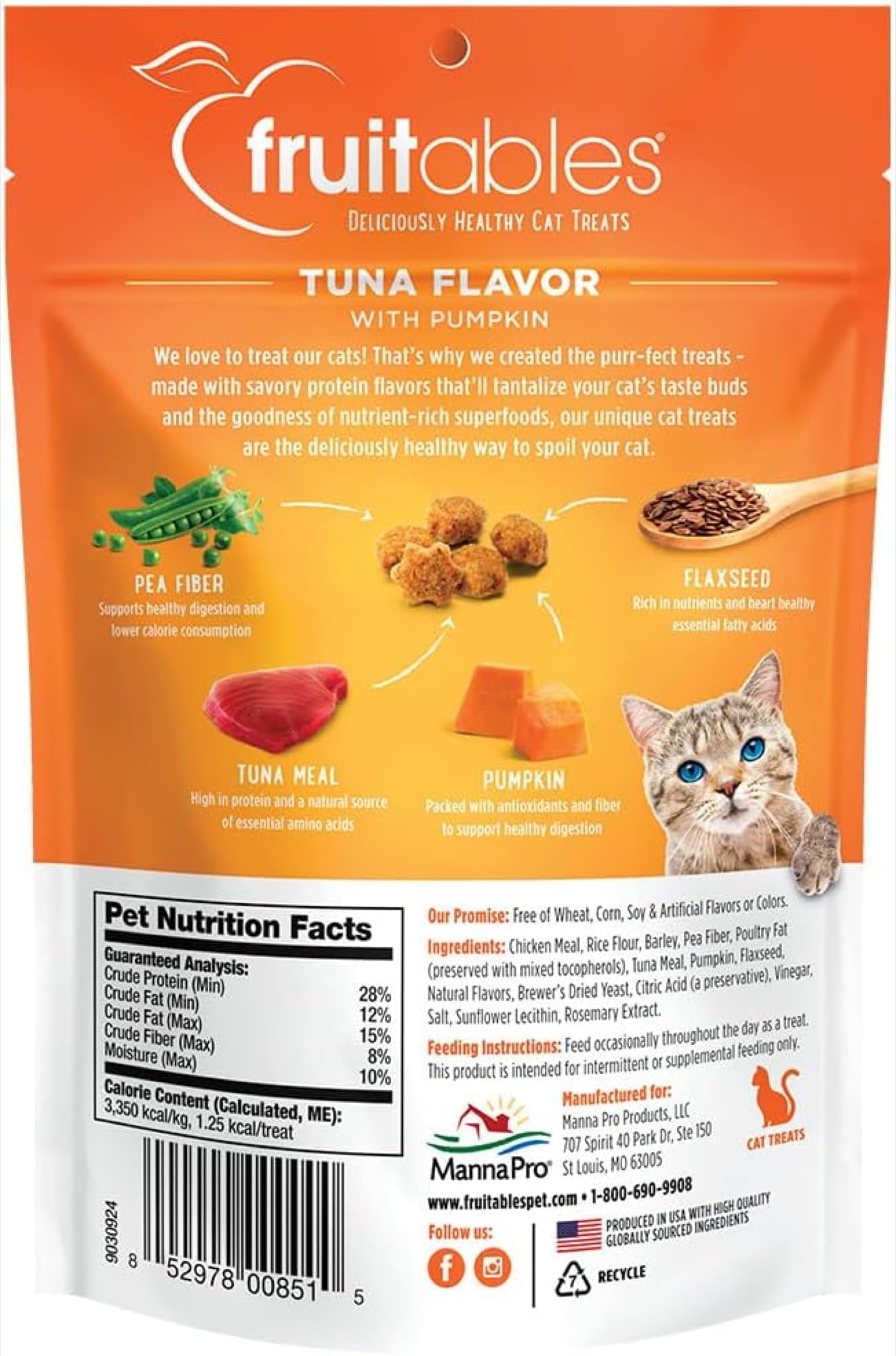 Fruitables Cat Treats – Crunchy Treats For Cats – Healthy Low Calorie Treats Packed with Protein – Free of Wheat, Corn and Soy – Made with Real Tuna with Pumpkin – 2.5 Ounces