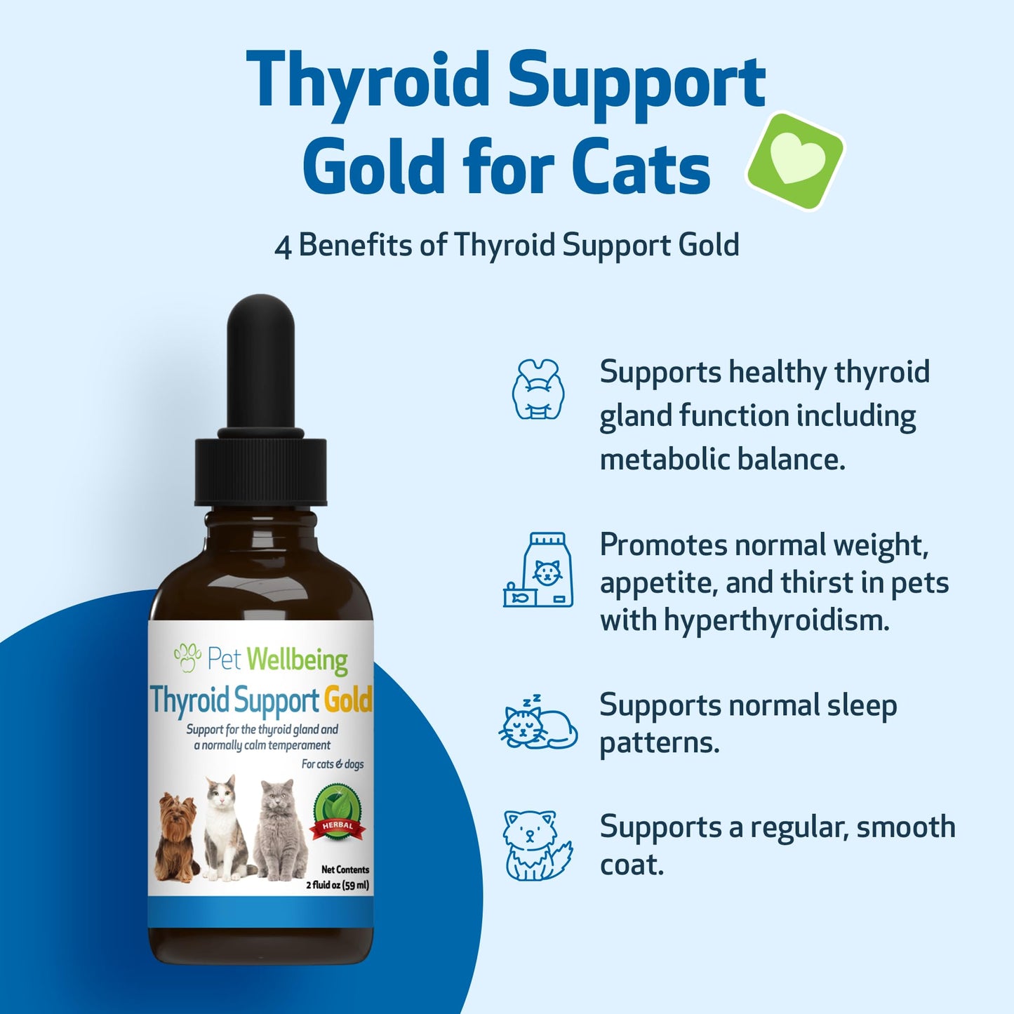 Pet Wellbeing Thyroid Support Gold for Cats - Supports Healthy Thyroid Gland Function in Cats, Normal Metabolism, Bugleweed, Lemon Balm - Veterinarian-Formulated Herbal Supplement 2 fl oz (59 ml)