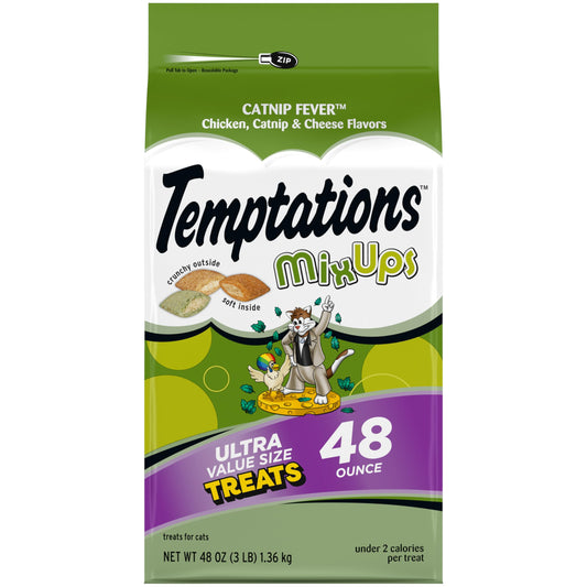 Temptations MixUps Catnip Fever Flavor Crunchy and Soft Cat Treats, 48 oz. Bag