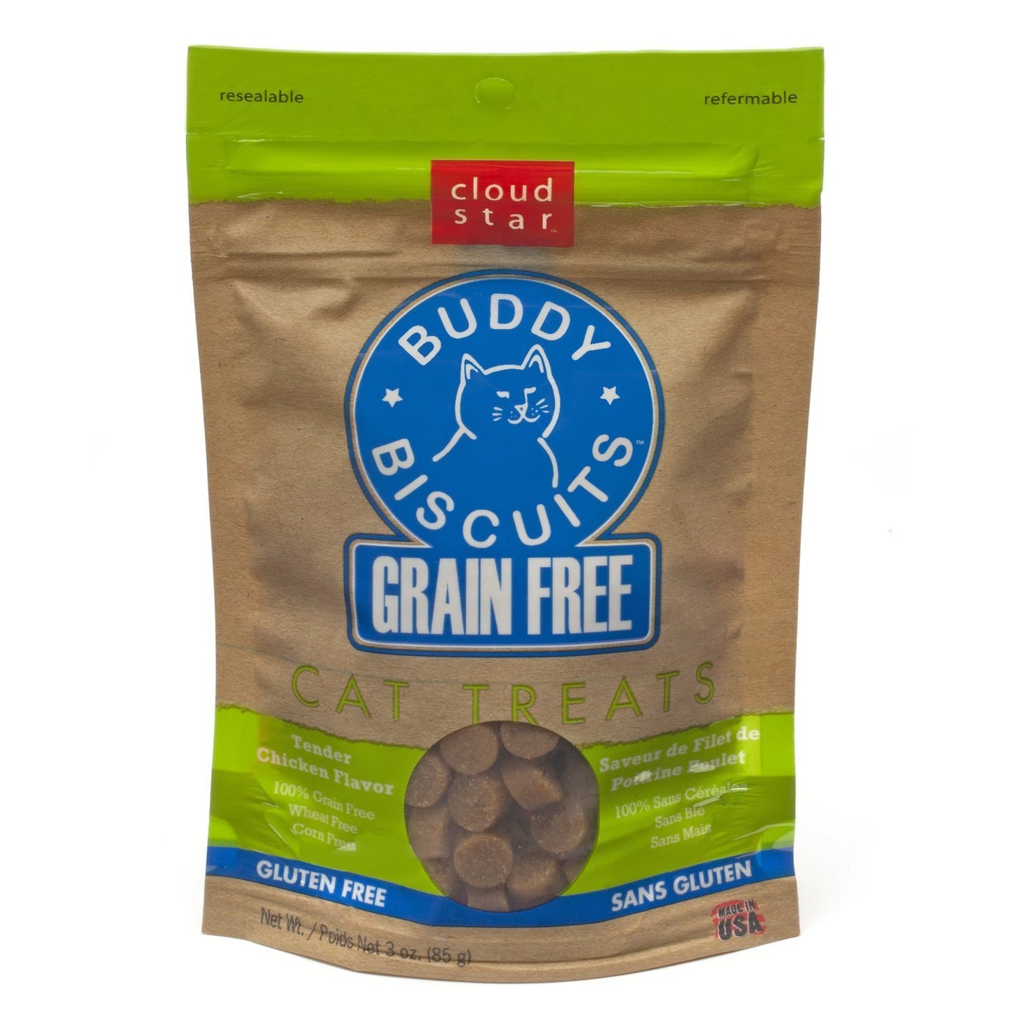 Buddy Biscuits 3 oz. Pouch of Grain Free Soft & Chewy Cat Treats Made with Natural Tender Chicken