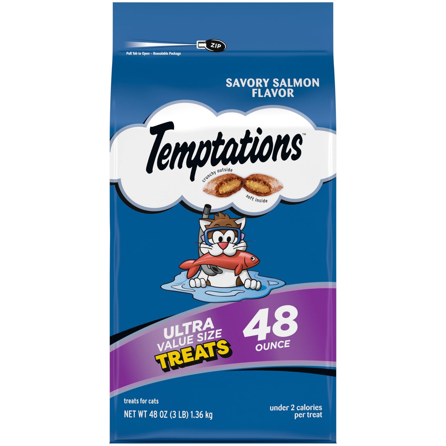 Temptations Classic Crunchy and Soft Cat Treats Savory Salmon Flavor, 48 oz. Bag