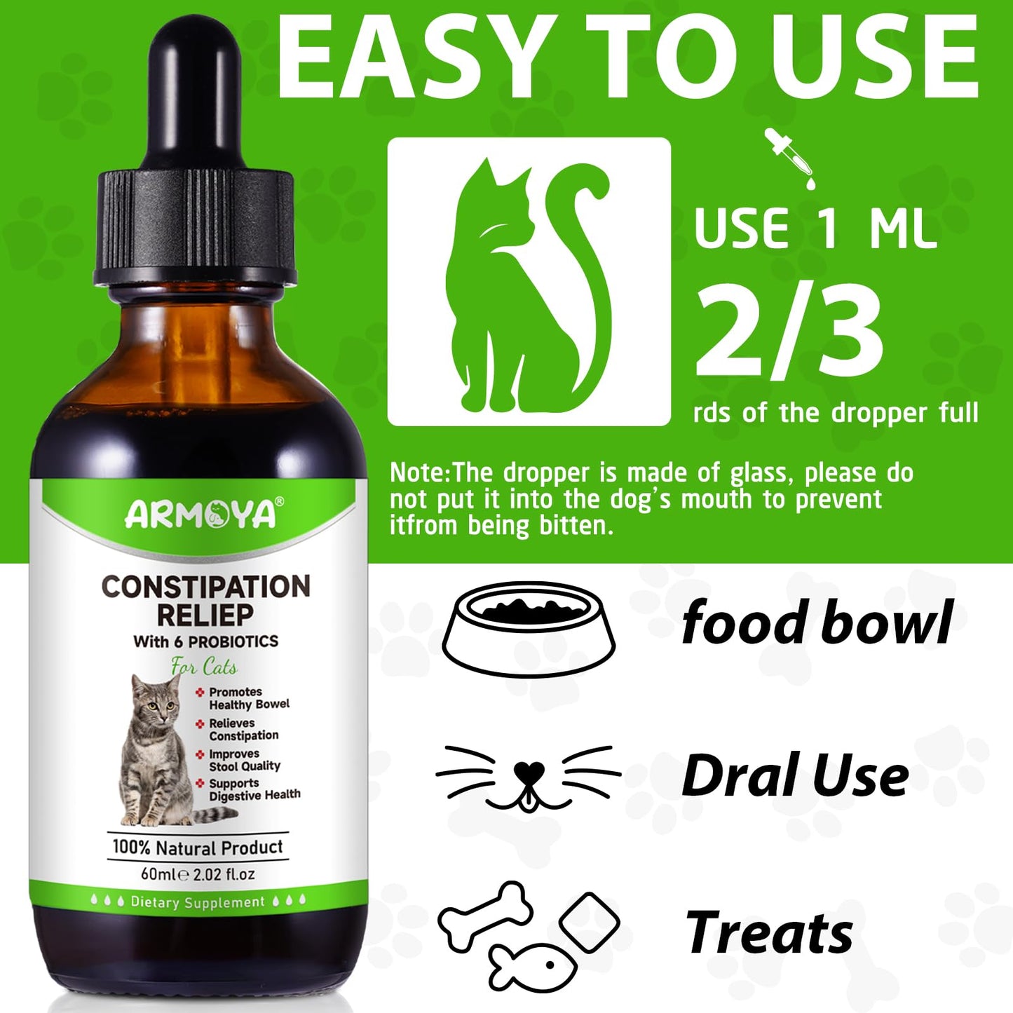 Cat Constipation Relief, Constipation Relief for Cat, Cat Laxative Constipation Relief, 100% Natural Cat Laxative with 6 Probiotics Cat Stool Softener, Promotes Digestive Health - 2 fl oz