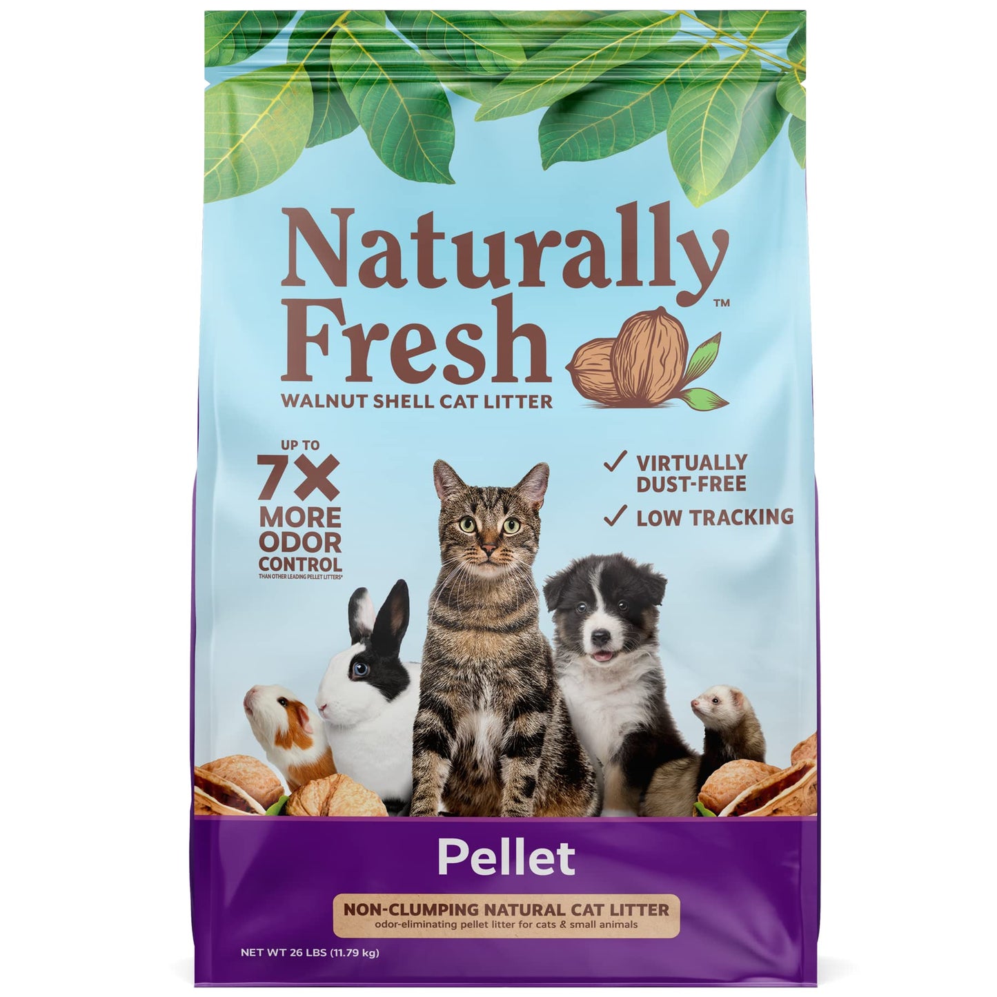 Naturally Fresh Cat Litter Made From Walnut Shells, Pellet Non-Clumping, Sustainable, and Upcycled, 26 Lbs