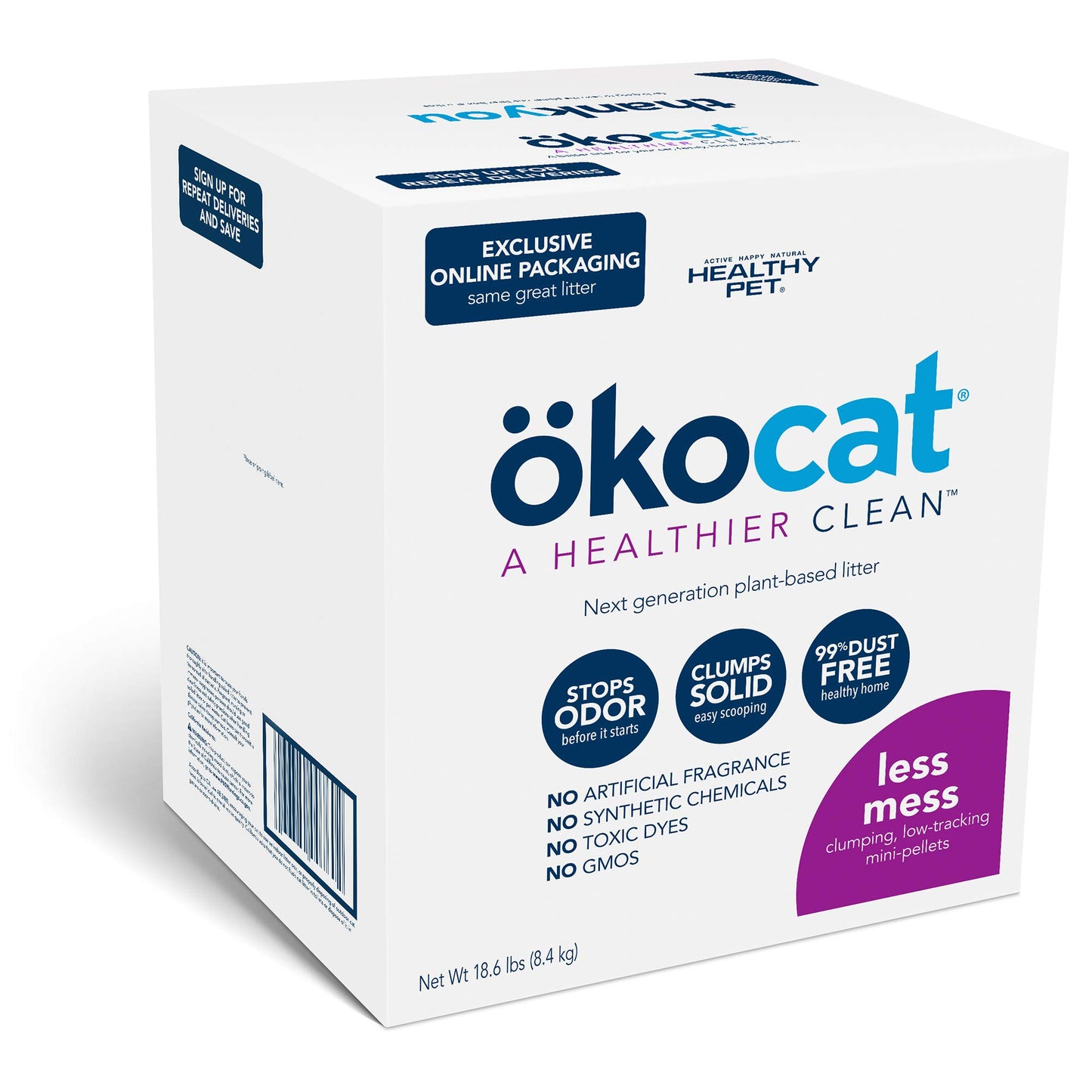 ökocat Less Mess Low Tracking Wood Clumping Cat Litter Mini- Pellets, Unscented, 18.6 pounds - Natural Ingredients, Stops Odor, Clumps Solid, 99% Dust Free, Great for Long-Hair Breeds