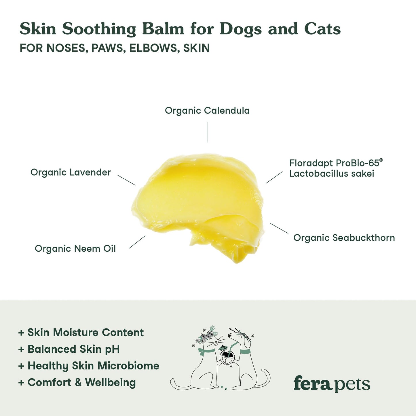 Fera Pet Organics Paw Biome Pet Balm for Dogs and Cats, Vet Created, Relief and Nourishment for Nose Paws Elbows & Skin with Organic Beeswax Neem Oil Lavender Calendula and Lactobacillus Sakei 2 Oz