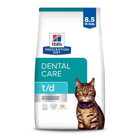 Hill's Prescription Diet t/d Dental Care Chicken Flavor Dry Cat Food, Veterinary Diet, 8.5 lb. Bag