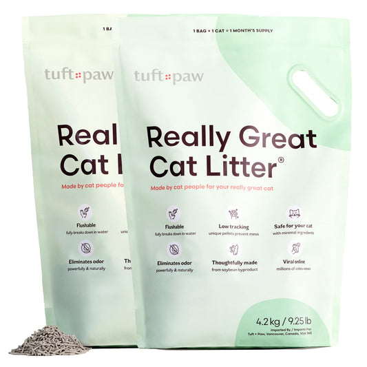 Tuft + Paw Really Great Cat Litter, Low Tracking Tofu Cat Litter, Clumping, Flushable, Odor Control, Dust-Free, Unscented - 9.25lbs x 2Bags