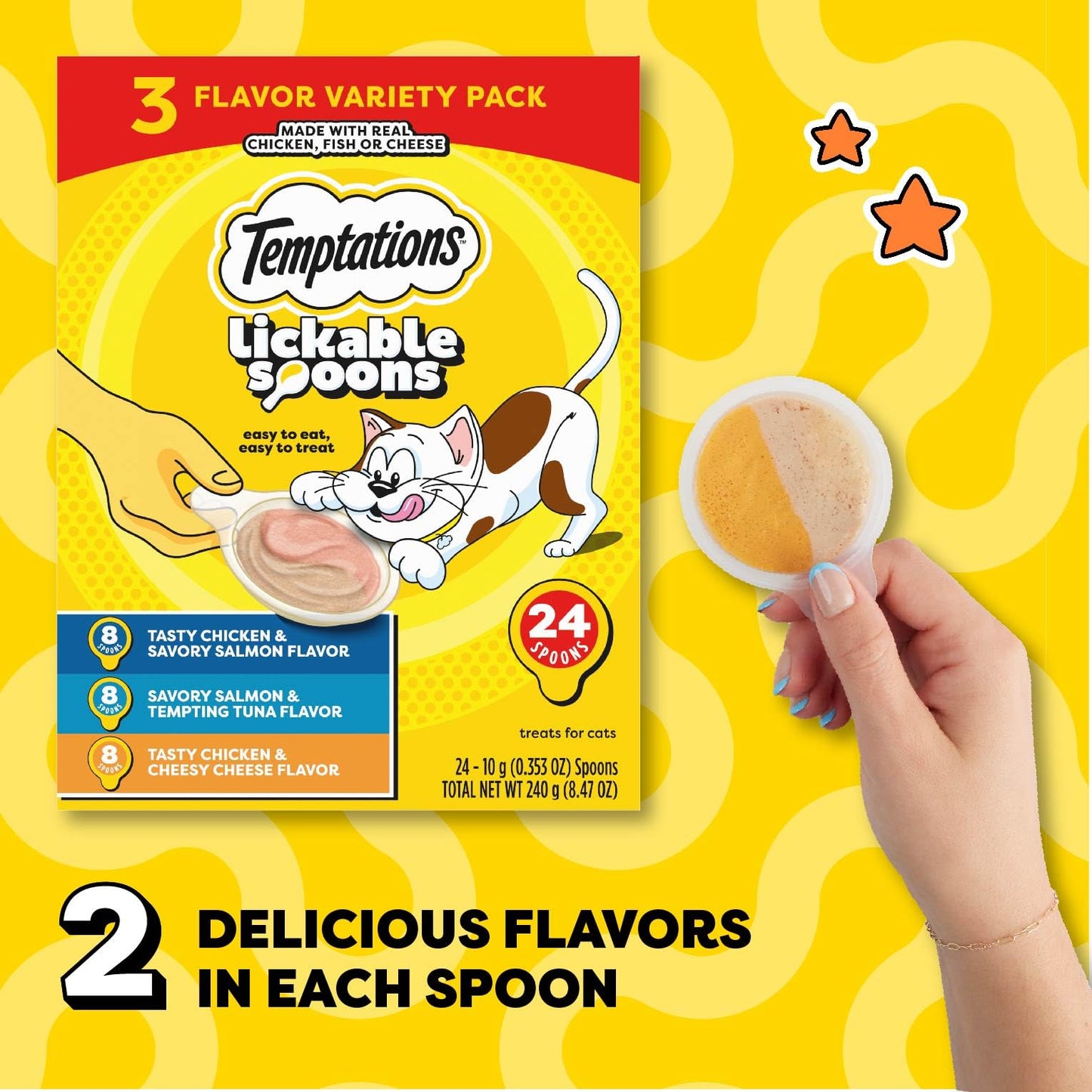 Temptations Lickable Spoons Adult Wet Cat Treat, 10 Grams, Variety Pack of 24