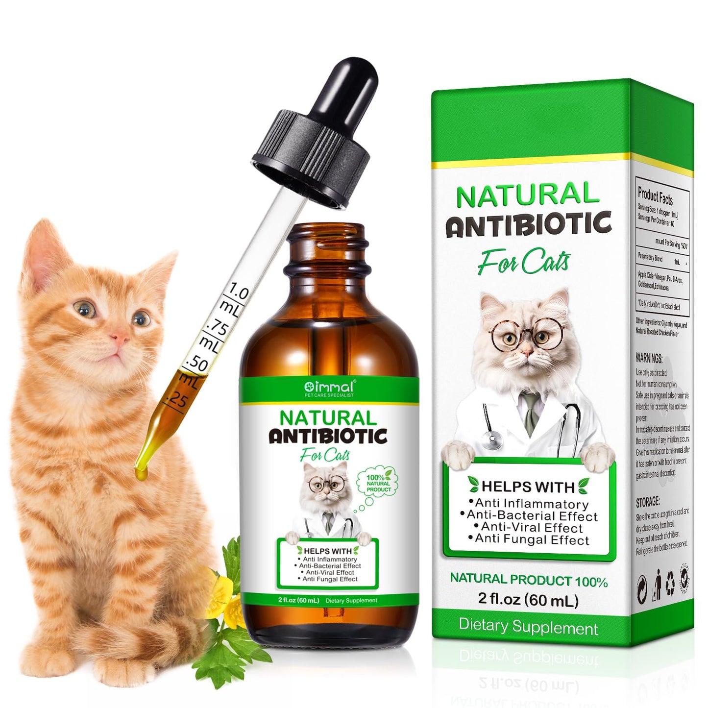 SDJUFEI Natural Antibiotics for Cats, Pet Supplements, 2 Fl Oz / 1 Pack Cats Multivitamin, Cat Antibiotic, Supports Cat Allergy Itch Relief, Chicken Flavor