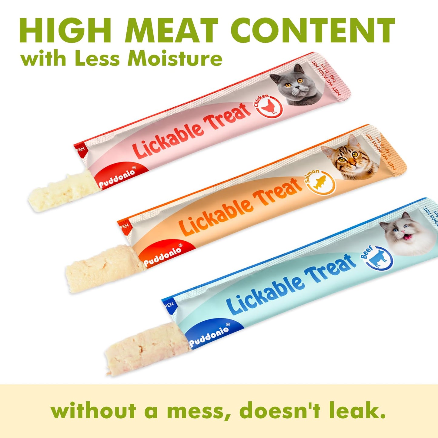 Puddonio High Meat Content Lickable Wet Cat Treats, Healthy Squeezable Soft Puree Cat Snacks - 0.5 Ounces Each Tube, 20 Tubes