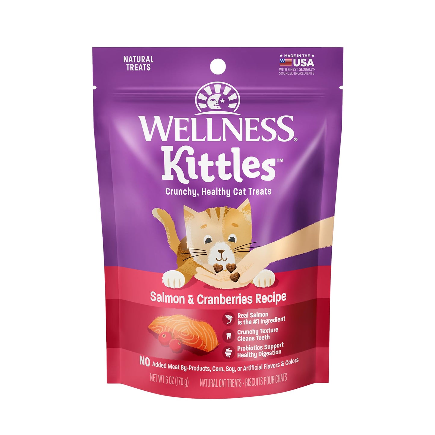 Wellness Kittles Natural Grain Free Cat Treats, Salmon & Cranberries, 6-Ounce Bag