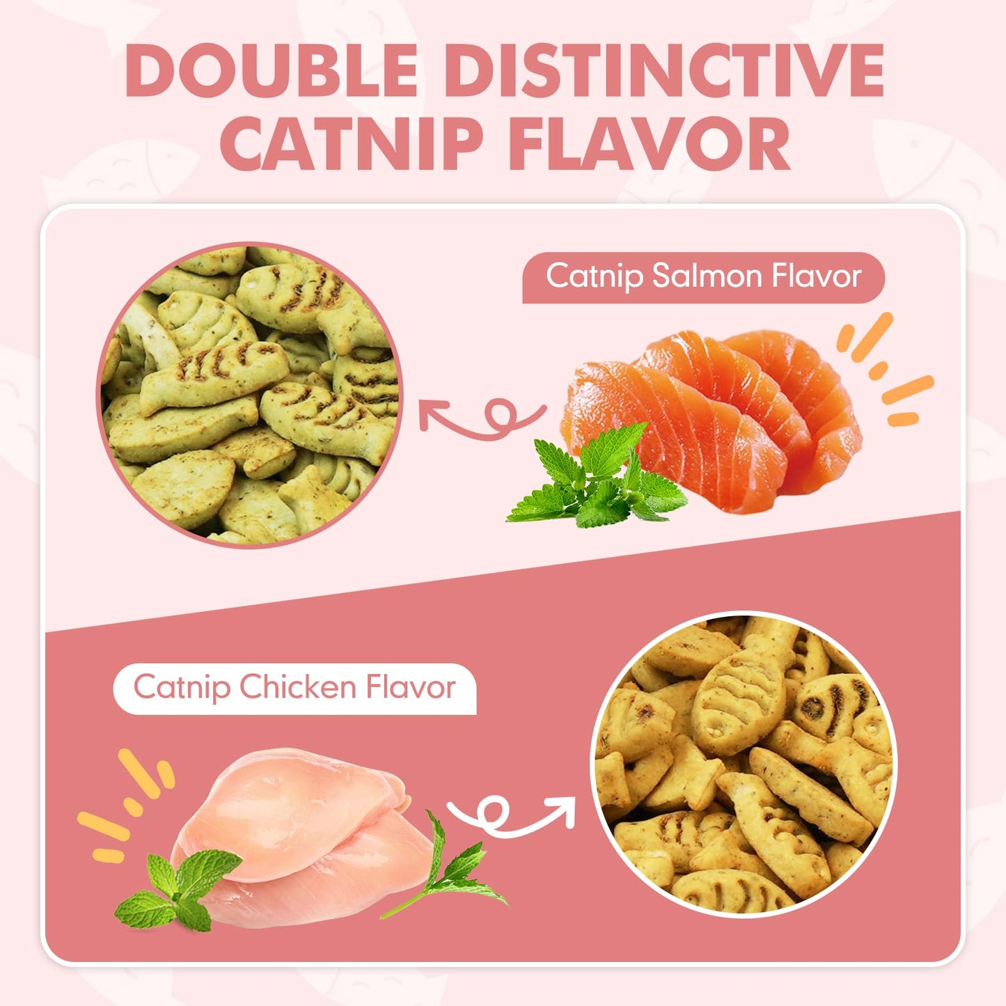 Puddonio Catnip Cat Treats, Chicken and Salmon Flavor Cat Snacks, Training Biscuits Treats for Cats, Crunchy Fish Shape Adult Cat Biscuits, 16 oz