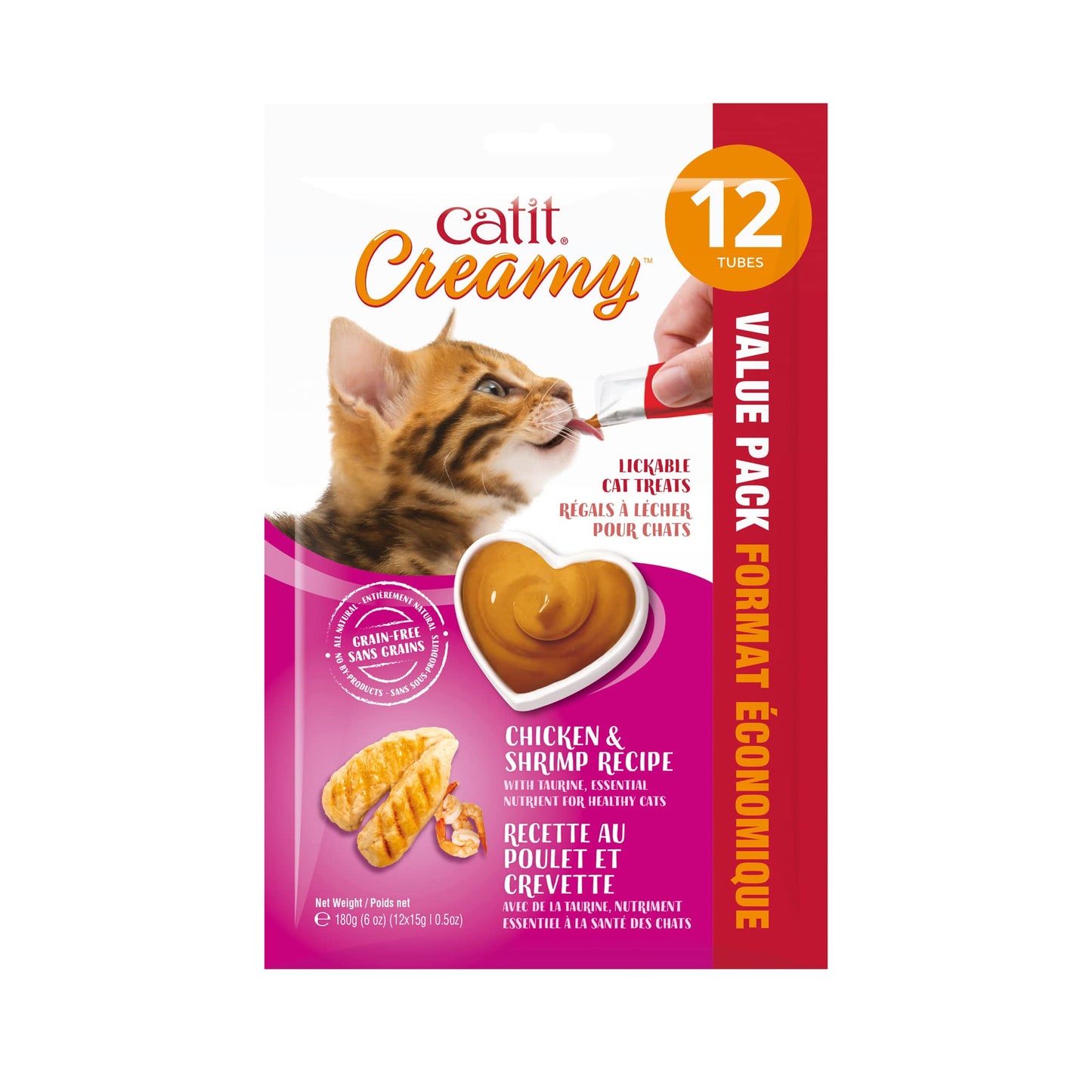 Catit Creamy Lickable Cat Treat, Healthy Cat Treat, Chicken & Shrimp, 12 Pack, 0.5 Ounce (Pack of 12)