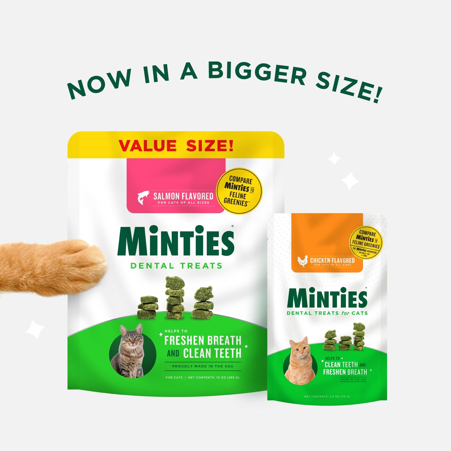 Minties Dental Treats for Cats, Salmon Flavored Treats for Cats, Freshens Breath and Controls Tartar, 2.5oz