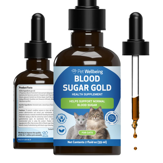 Pet Wellbeing - Blood Sugar Gold for Cats - Natural Support for Healthy Blood Sugar Levels in Diabetic Cats - Insulin Stabilization & Normal Pancreatic Function - 2 oz (59 ml)